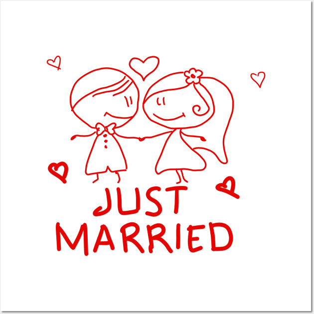 Just Married Matching Couple Valentines Day Gift Wall Art by BadDesignCo